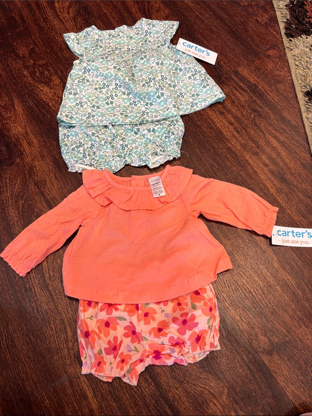 Carter's Coral Top with Floral Bloomers and Green Floral Set